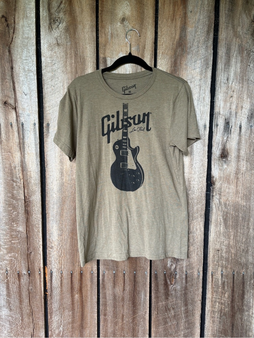Gibson Les Paul Guitar Graphic T-Shirt Men’s M Tan Brown Rock Music Tee Musician